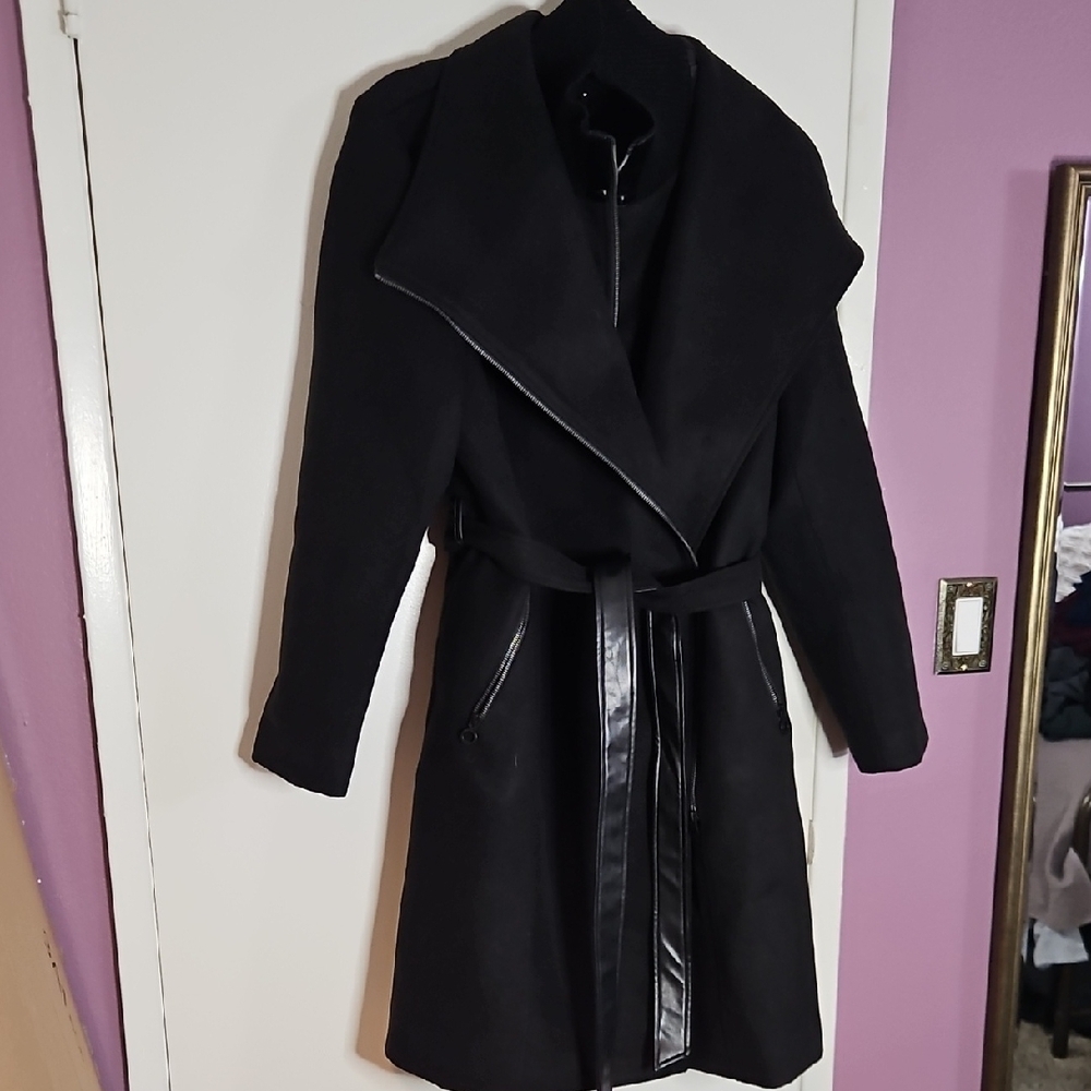 Noize Black Trench Coat with Zipper Detail